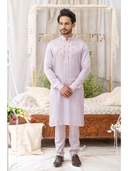 Runit Gupta - Lavender Cutpipe Embroidered Kurta With Pyjama (Set of 2)