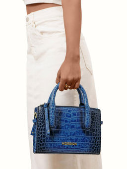 Hidesign - Women Casual Blue Satchel Bag with Detachable Strap (S)