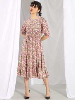 KOTTY - Women Fit & Flared Floral Print Multi-Color Midi Dress