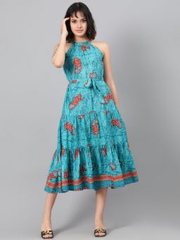 KOTTY - Women Fit & Flared Printed Blue Midi Dress