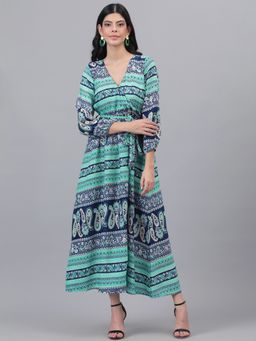 KOTTY - Women Fit & Flared Blue Paisley Maxi Dress