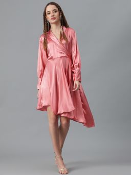 KOTTY - Women Fit & Flared Solid Knee Length Dress Rose Pink