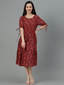 KOTTY - Women Fit & Flared Red & Black Printed Midi Dress