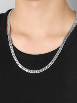 Yellow Chimes - Silver -toned Stainless Steel Flat Curb Pattern Neck Chain