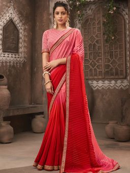 Odette - Pink Chiffon Crush Heavy Embroidery Work Saree with Unstitched Blouse
