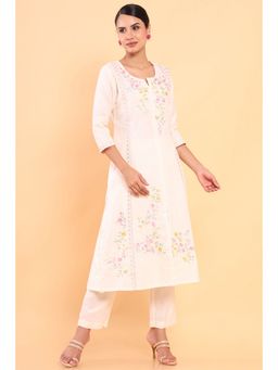 Soch - Women Off White Silk Embroidered Kurta (Set of 2)