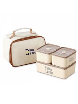 House of Quirk - Beige Steel Lunch Box for Adults Stackable Containers with Insulated Thermal Case
