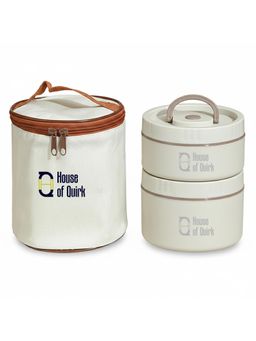 House of Quirk - Beige Steel Lunch Box for Adults Stackable Containers with Insulated Thermal Case