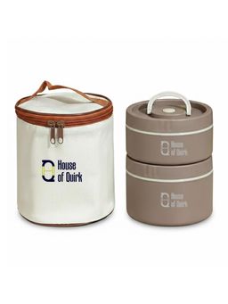 House of Quirk - Brown Steel Lunch Box for Adults Stackable Containers with Insulated Thermal Case