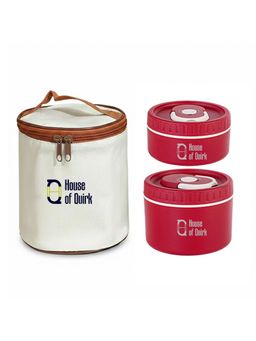 House of Quirk - Red Steel Lunch Box for Adults Stackable Containers with Insulated Thermal Case