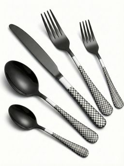 YELONA - Dining Cutlery Set Premium Checkered 5 Pcs Charcoal Black