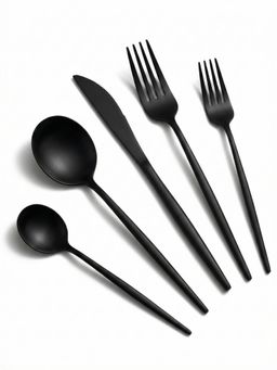 YELONA - Classic French Style Cutlery Set 18/8 Steel Anti-Rust 5 Piece Charcoal Black