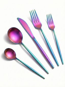 YELONA - Classic French Style Cutlery Set 18/8 Steel Anti-Rust 5 Piece Rainbow Multi-Colour