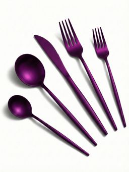 YELONA - Classic French Style Cutlery Set 18/8 Steel Anti-Rust 5 Piece Raspberry Purple