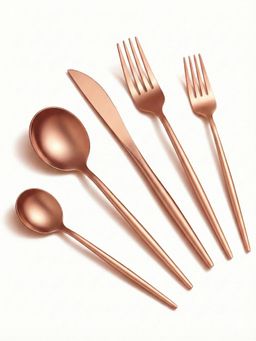 YELONA - Classic French Style Cutlery Set 18/8 Steel Anti-Rust 5 Piece Rose gold