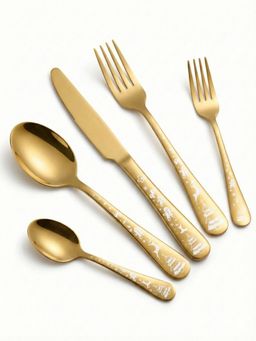 YELONA - Cutlery Set Christmas Festive Engraved Arum Gold (Pack of 5)