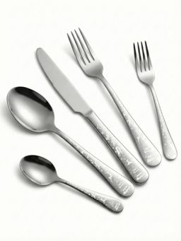 YELONA - Cutlery Set Christmas Festive Engraved Silver (Pack of 5)