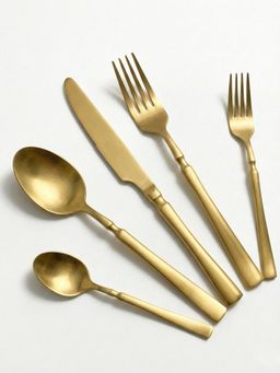 YELONA - Korean Style Cutlery Set Premium Matte Finish 5-Piece Arum Gold