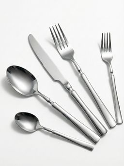 YELONA - Korean Style Cutlery Set Premium Matte Finish 5-Piece Silver