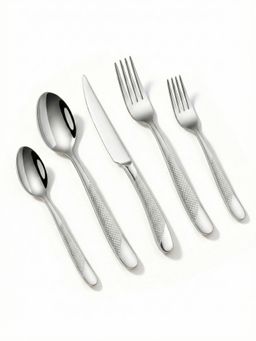 YELONA - Dining Cutlery Set Hammered Stainless Steel 5Pc Silver