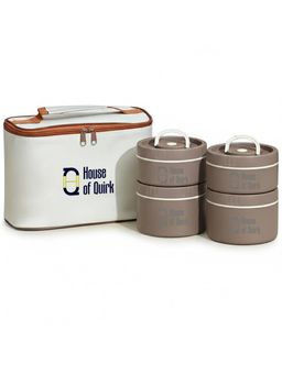 House of Quirk - Brown Steel Lunch Box for Adults Stackable Containers with Insulated Thermal Case