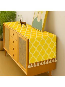 THROW PILLOW - Yellow Diamond Pattern Console Cover with Elegant Tassel Trim