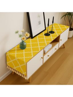 THROW PILLOW - Yellow Diamond Pattern TV Unit Cover with Elegant Tassel Trim