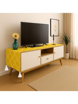 THROW PILLOW - Yellow Diamond Pattern TV Unit Cover with Elegant Corner Tassels