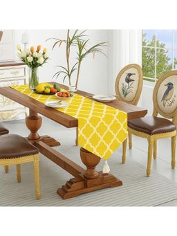 THROW PILLOW - Yellow Diamond Pattern Table Runner with Elegant Triangle Drop