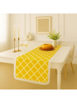 THROW PILLOW - Yellow Diamond Pattern Table Runner with Elegant Frill
