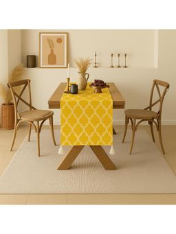 THROW PILLOW - Bright Yellow Diamond Pattern Table Runner with Corner Tassels