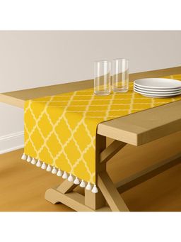 THROW PILLOW - Bright Yellow Diamond Pattern Table Runner with Tassel Trim