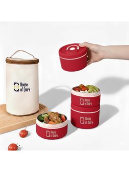 House of Quirk - Red Steel Lunch Box for Adults Stackable Containers with Insulated Thermal Case