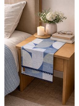 THROW PILLOW - Blue Geometric With Pompom Lace Table Runner For 1.5 Feet Long Table