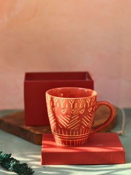 WEAVING HOMES - Rust Carved Mug in a Gift Box (300ml)