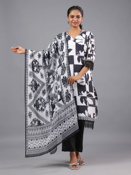 Amchoor - White Abstract Print Kurta Pant & Dupatta (Set of 3)
