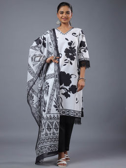 Amchoor - White Floral Print Kurta Pant & Dupatta (Set of 3)
