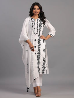Amchoor - White Embroidered Kurta Pant & Dupatta (Set of 3)