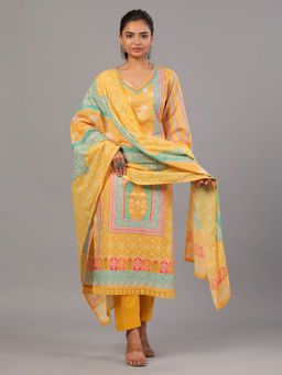 Amchoor - Mustard Bandhani Print Kurta Pant & Dupatta (Set of 3)