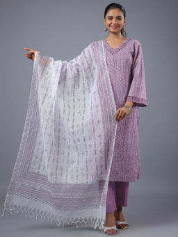 Amchoor - Purple Print Kurta Pant & Dupatta (Set of 3)