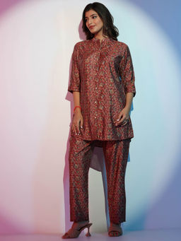 Libas - Maroon Floral Printed Co-Ord (Set of 2)
