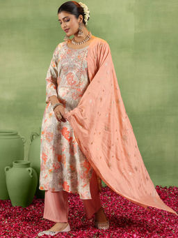 Libas - Peach Silk blend Printed Kurta Sets for Women