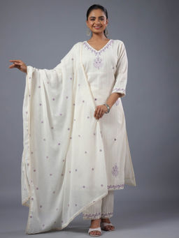 Amchoor - Off White Embellished Kurta Pant & Dupatta (Set of 3)