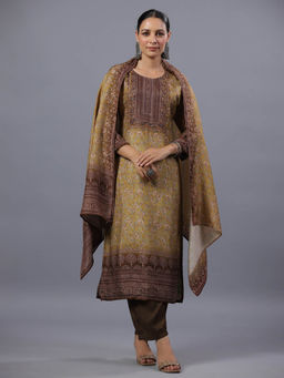 Amchoor - Green Ombre Ditsy Printed Kurta Pant & Dupatta (Set of 3)