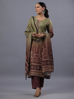 Amchoor - Green Ombre Digital Printed Kurta Pant & Dupatta (Set of 3)