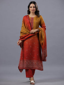 Amchoor - Mustard Ombre Kurta Pant & Dupatta (Set of 3)