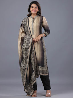 Amchoor - Beige Ombre Printed Kurta Pant & Dupatta (Set of 3)