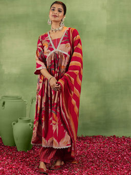 Libas - Red Silk Blend Printed Kurta Sets for Women