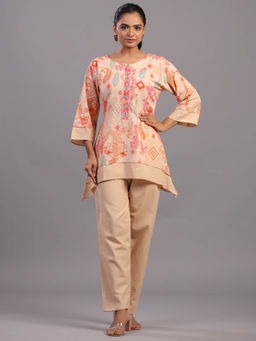 Amchoor - Peach Ikat Print Kurta Pant (Set of 2)