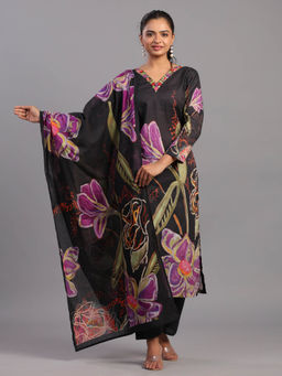 Amchoor - Black Cotton Abstract Print Kurta Pant & Dupatta (Set of 3)